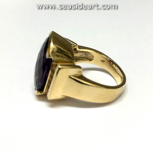 14K Yellow Gold Lady's Ring-Natural Amethyst and Diamonds