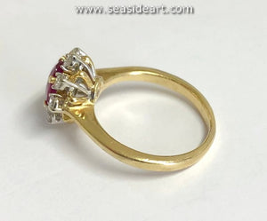 Ruby & Diamond Halo Ring-18K Yellow Gold