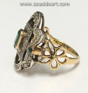 Natural Emeralds and Diamonds-14K Yellow Gold & Sterling Silver Ring