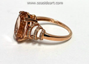 10K Rose Gold Natural Diamonds & Natural Morganite Ring-Size 9