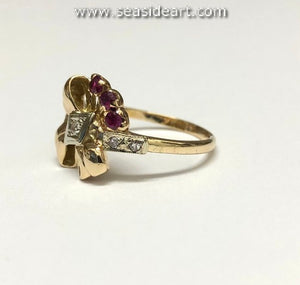 14K Two-tone Gold Natural Diamond & Synthetic Ruby Ring