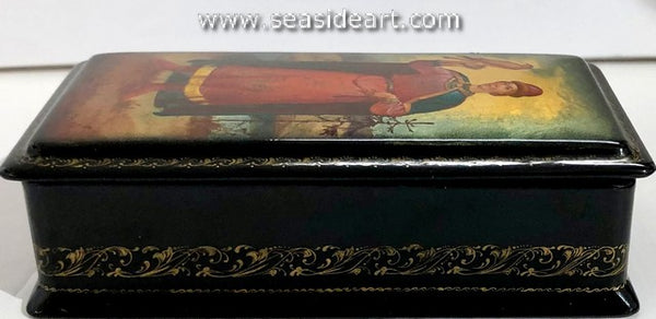 Vintage Black Lacquered Russian Box- 