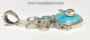Sterling Silver Pendant with Larimar & Blue Topaz