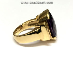 14K Yellow Gold Lady's Ring-Natural Amethyst and Diamonds