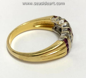 Natural Ruby and Natural Diamond-18K Yellow Gold Unisex Ring -10 1/2