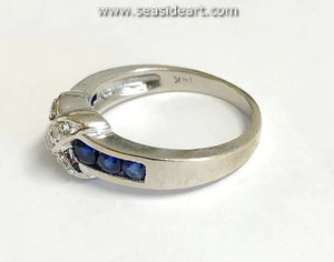14K White Gold Ring with Natural Sapphires and Natural Diamonds