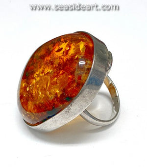 Large Sterling Silver Ring with Amber
