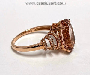 10K Rose Gold Natural Diamonds & Natural Morganite Ring-Size 9