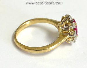 Ruby & Diamond Halo Ring-18K Yellow Gold