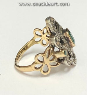 Natural Emeralds and Diamonds-14K Yellow Gold & Sterling Silver Ring