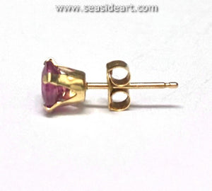 One 14K Yellow Gold Stud Ruby Earring-(Not a Pair)