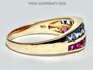 14K Yellow Gold Natural Sapphire & Natural Ruby Ring-Size 9 1/4