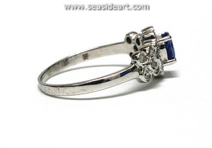 14K White Gold Natural Tanzanite & Natural Diamond Ring
