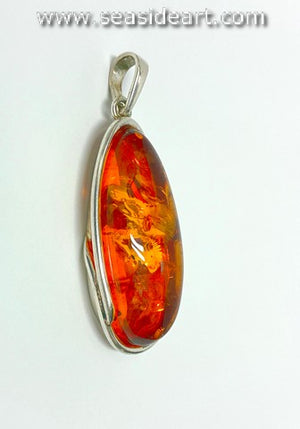 Large Sterling Silver Pendant with Amber