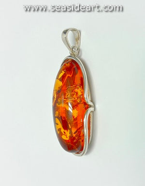 Large Sterling Silver Pendant with Amber