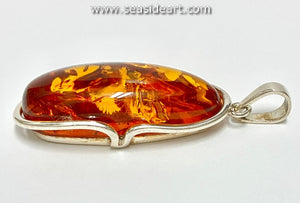 Large Sterling Silver Pendant with Amber