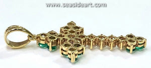 Lady's 18K Yellow Gold Natural Emerald and Diamond Cross Pendant