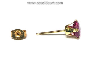 One 14K Yellow Gold Stud Ruby Earring-(Not a Pair)