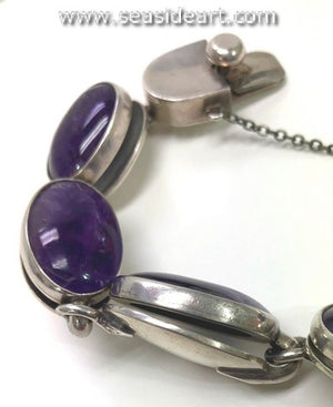 Vintage Sterling Silver Bracelet with Oval Amethyst Cabochons-Antonio Pineda