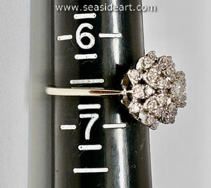 14K White Vintage Princess Style Cluster Ring with Natural Diamonds