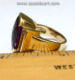 14K Yellow Gold Lady's Ring-Natural Amethyst and Diamonds