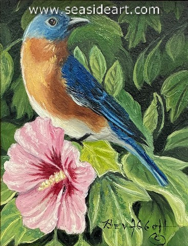 The Sweetest Perch (Bluebird on Pink Rose of Sharon)