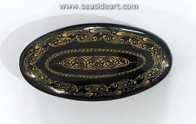 Vintage 2pc Black Lacquered Russian Box- "Geometric Design"