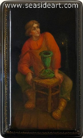 Vintage Black Lacquered Russian Box- "Master Danilo"