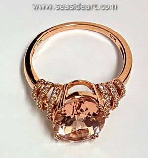 10K Rose Gold Natural Diamonds & Natural Morganite Ring-Size 9