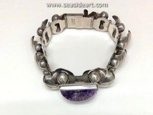 Vintage Mexican Silver & Amethyst Link Bracelet