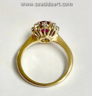 Ruby & Diamond Halo Ring-18K Yellow Gold