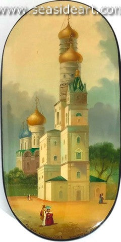 Vintage Black Lacquered Russian Box- "Bell Tower In Moscow Kremlin"