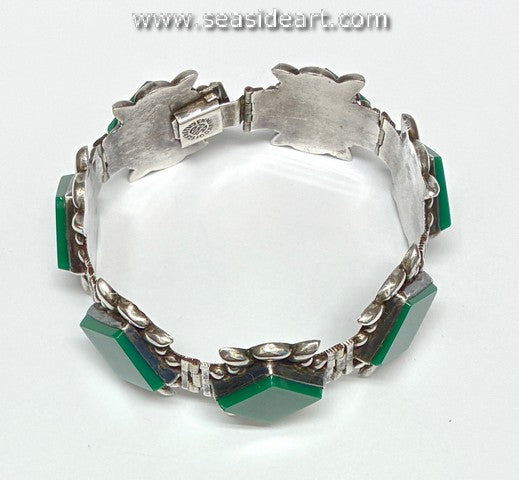 Vintage Mexican Silver and Green Onyx Bracelet - Seaside Art Gallery
