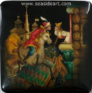 Vintage Black Lacquered Russian Box-"The Hunchbacked Pony"