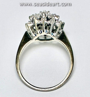 14K White Vintage Princess Style Cluster Ring with Natural Diamonds
