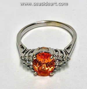 18K White Gold Ring with Natural Spessartite Garnet and Natural Diamond