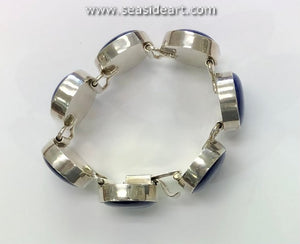 Vintage Sterling Silver Link Bracelet with Lapis Lazuli Cabochons-Mexico