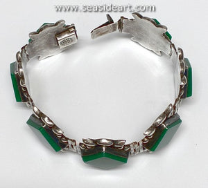 Vintage Mexican Silver and Green Onyx Bracelet