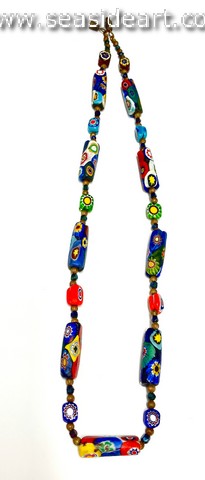 Vintage Venetian Millefiori Rectangular Glass Beaded Necklace