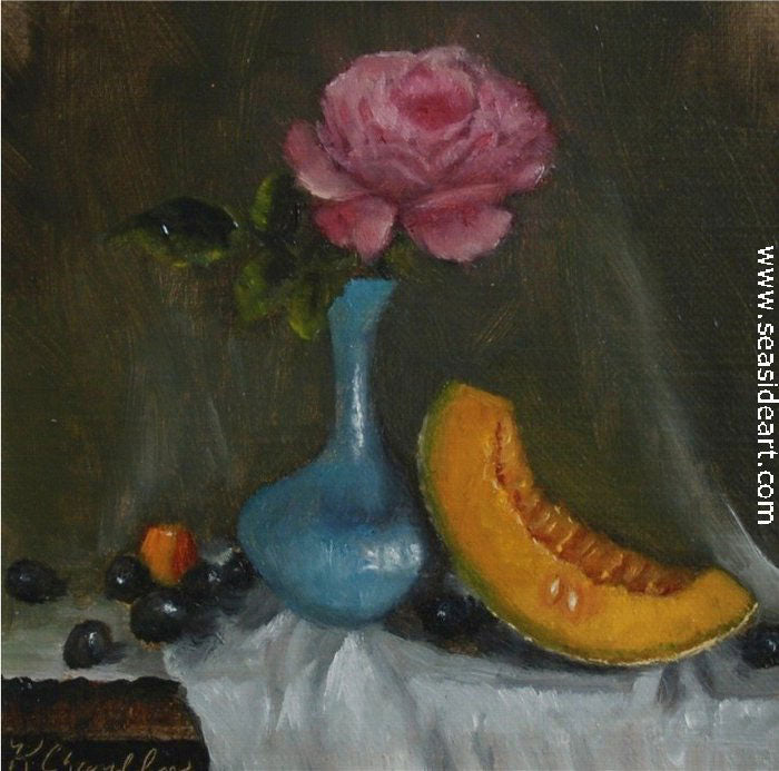 Cantaloupe and Rose by Karen Chamblin - Seaside Art Gallery