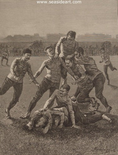 College Players at Football - A Tackle & Ball - Down by Frederic Sackrider Remington - Seaside Art Gallery