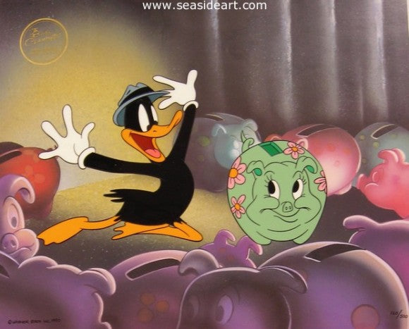 Daffy Finds His Piggy Bank by Warner Brothers Studios - Seaside Art Gallery