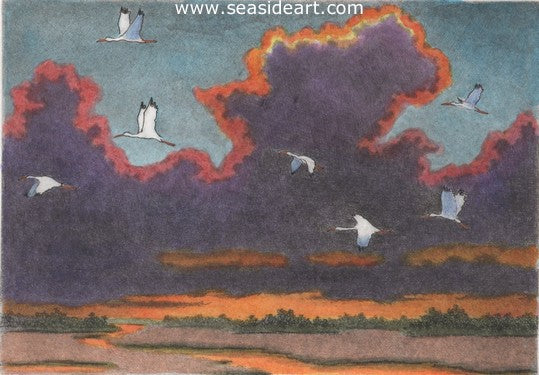 Ibis at Sunset by David Hunter - Seaside Art Gallery