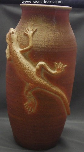 Large Brown Vase with Lizard by Diane Lee - Seaside Art Gallery