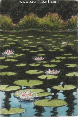 Lily Pond IV by David Hunter - Seaside Art Gallery