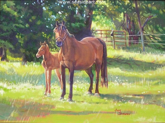Mare and Colt by Sun Bauer - Seaside Art Gallery