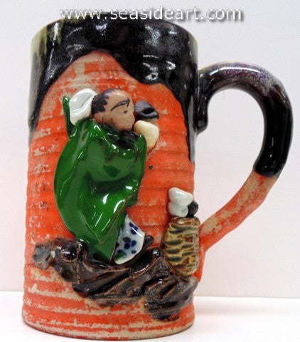 19/20TH C Japanese Sumida Gawa Mug-Man in Green Robe