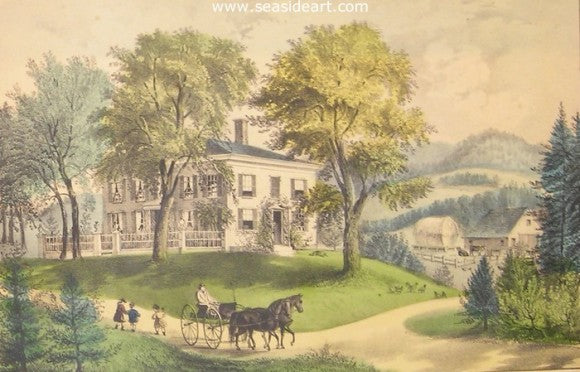 New England Home by Currier & Ives - Seaside Art Gallery