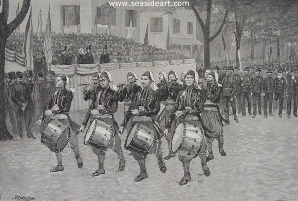 President Harrison Reviewing the G. A. R. Band…. by Frederic Sackrider Remington - Seaside Art Gallery