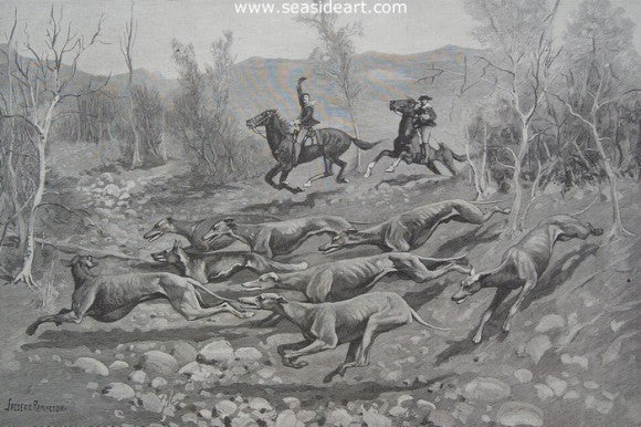 Running a Coyote with Hounds in Southern California by Frederic Sackrider Remington - Seaside Art Gallery